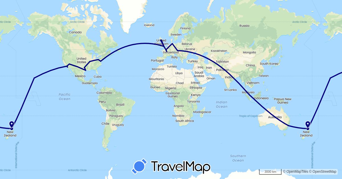 TravelMap itinerary: driving in Austria, Australia, Germany, France, United Kingdom, New Zealand, Singapore, United States (Asia, Europe, North America, Oceania)